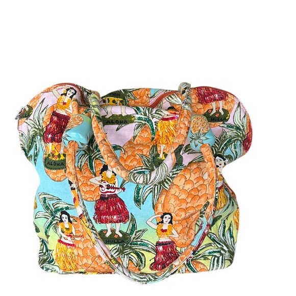Hawaiian Print Canvas Tote Weekend Bag With Pineapple & Hula Girl Playing Guitar - Picture 10 of 10